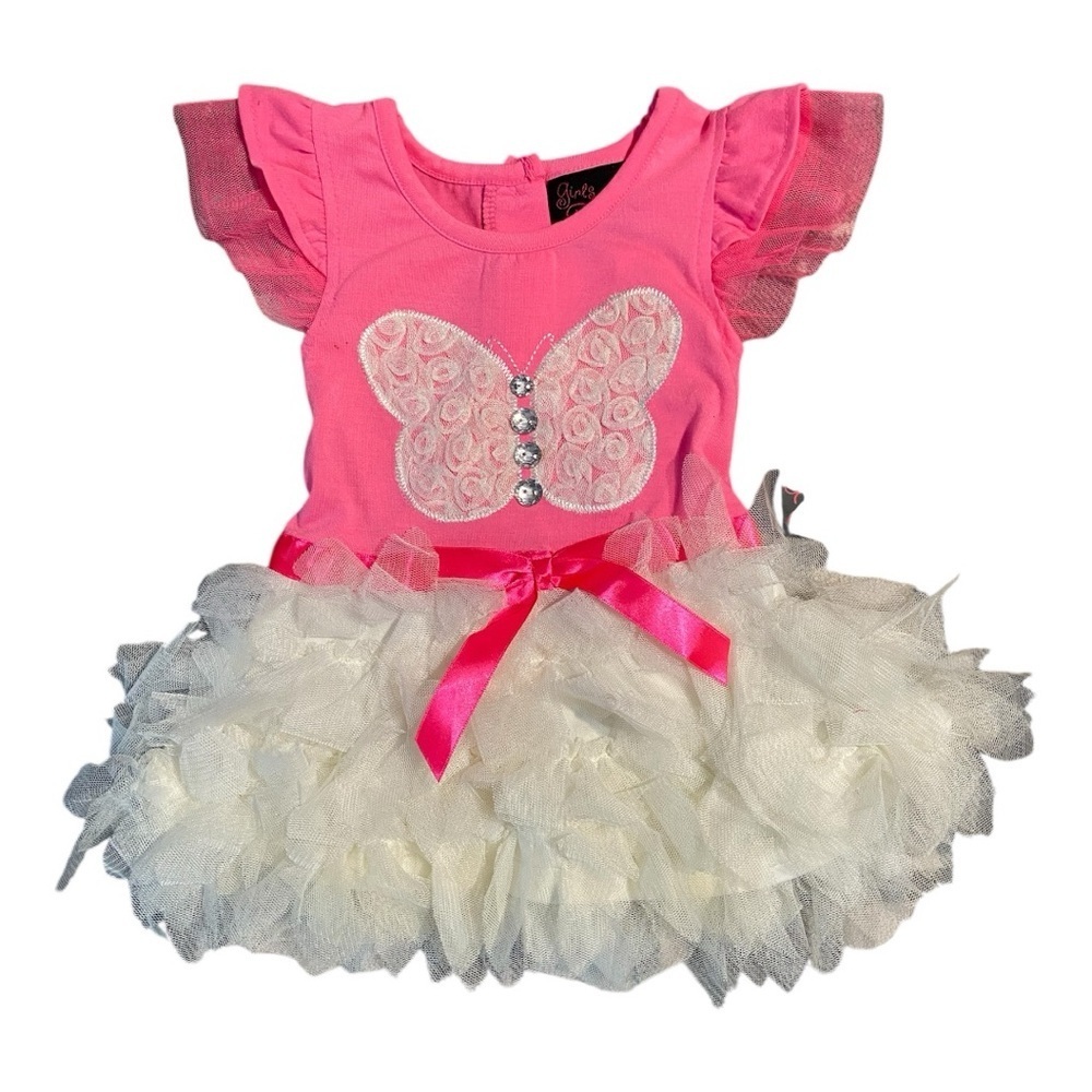 Pink and White Ruffled Fancy Butterfly Dress